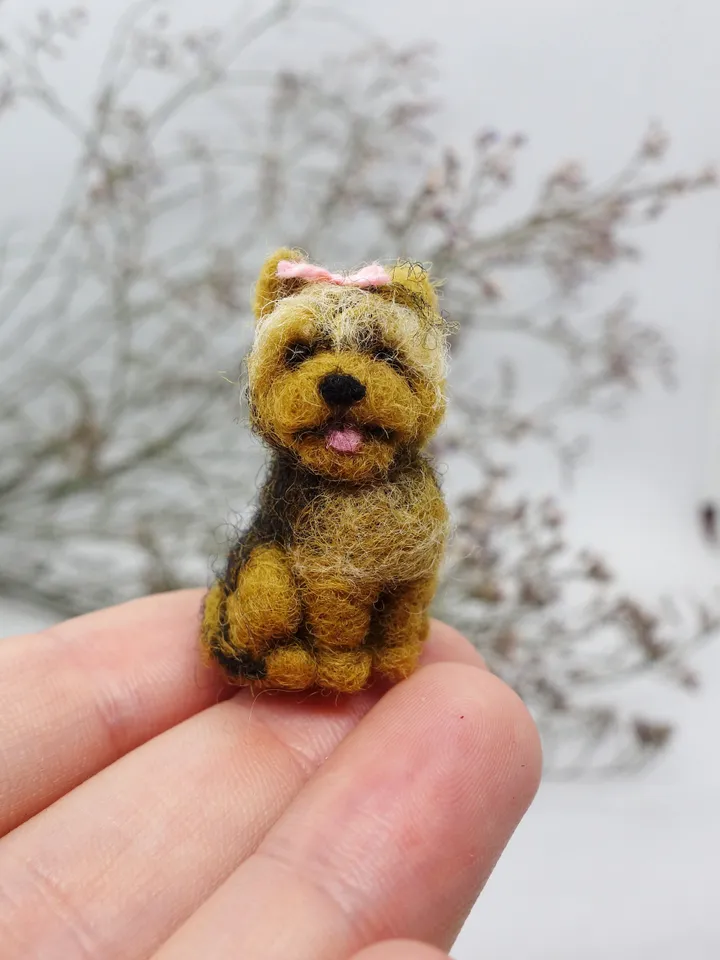 Tiny needle felted Yorkshire terrier, yorkie dog miniature, made to order