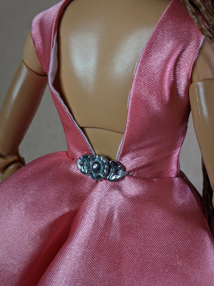 Handmade pink satin dress for 1/6 scale 11.5-inch fashion dolls | Formal Doll Gown