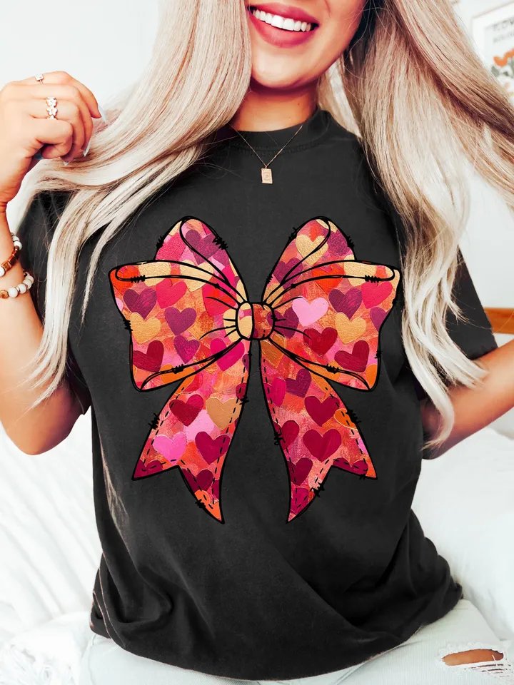 Valentine Day Heart Bow Brushstroke png, Valentine png, Valentines day, xoxo png, valentine png designs, Coquette Bow Valentine Png Trendy