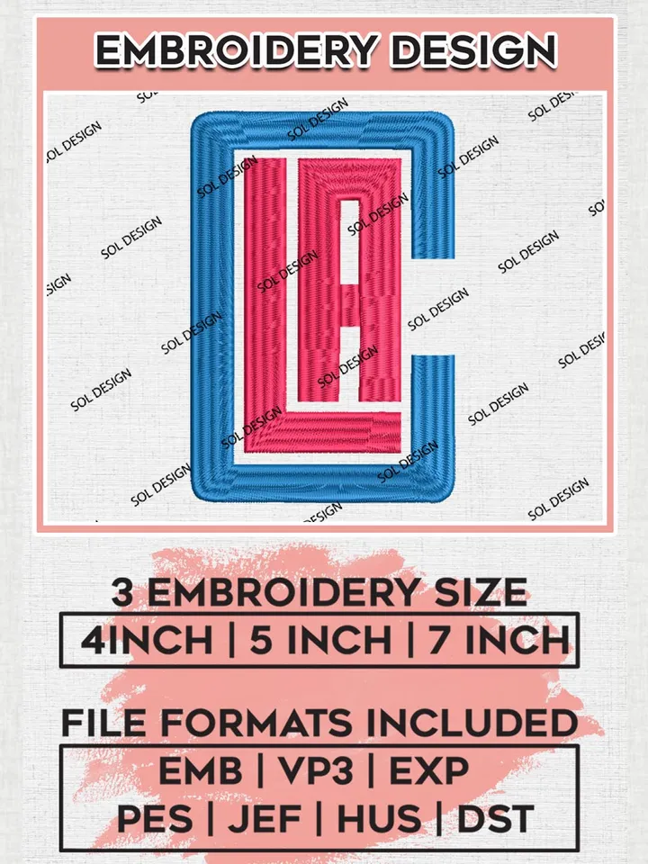 Los Angeles Clippers Machine Embroidery Files, LA Clippers Embroidery Files, NBA LA Clippers Embroidery Designs, NBA Embroidery Design, Digital Download