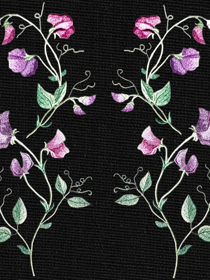 Sweet pea artistic machine embroidery design digital embroidery pattern home and clothing décor embroidery motif floral design flower embroi