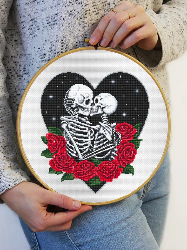 Skeleton couple in love gothic cross stitch pattern download PDF Gothic heart cross stitch chart, Gothic valentine design, Goth wedding #H53