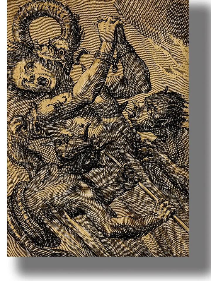 Cruel torment of sinner in hell.