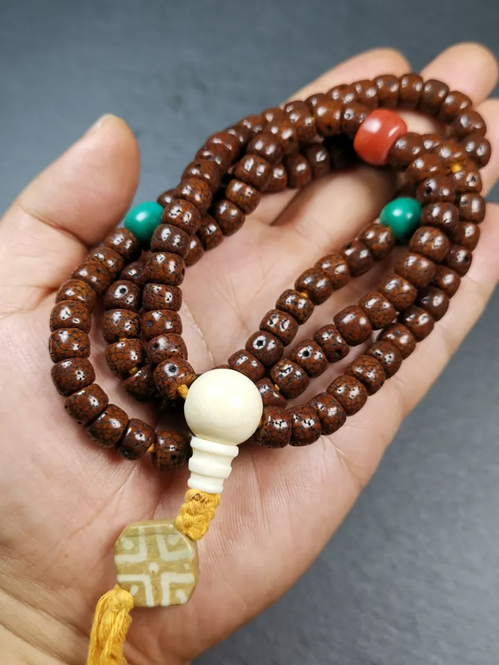 Gandhanra Old Tibetan Mala, 108 Lotus Seed Prayer Beads Necklace,30"