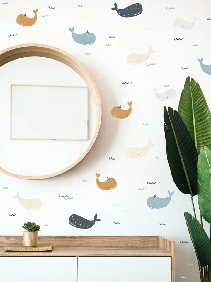 Whale Wall Decal - Whale Wall Sticker, Boho Nursery Decor h106