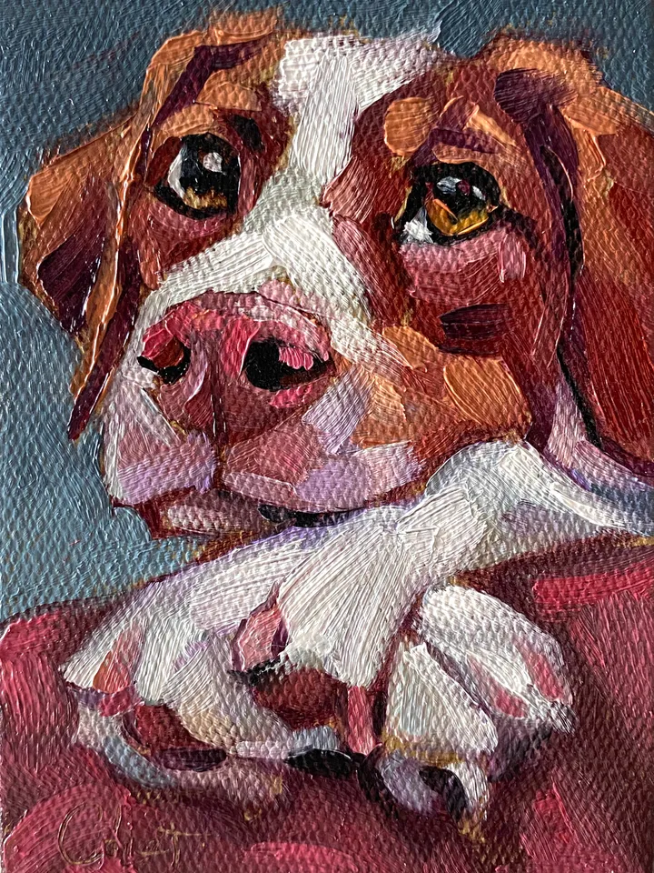Dog oil painting original, Pet portrait artwork, Animal miniature wall art 4x6