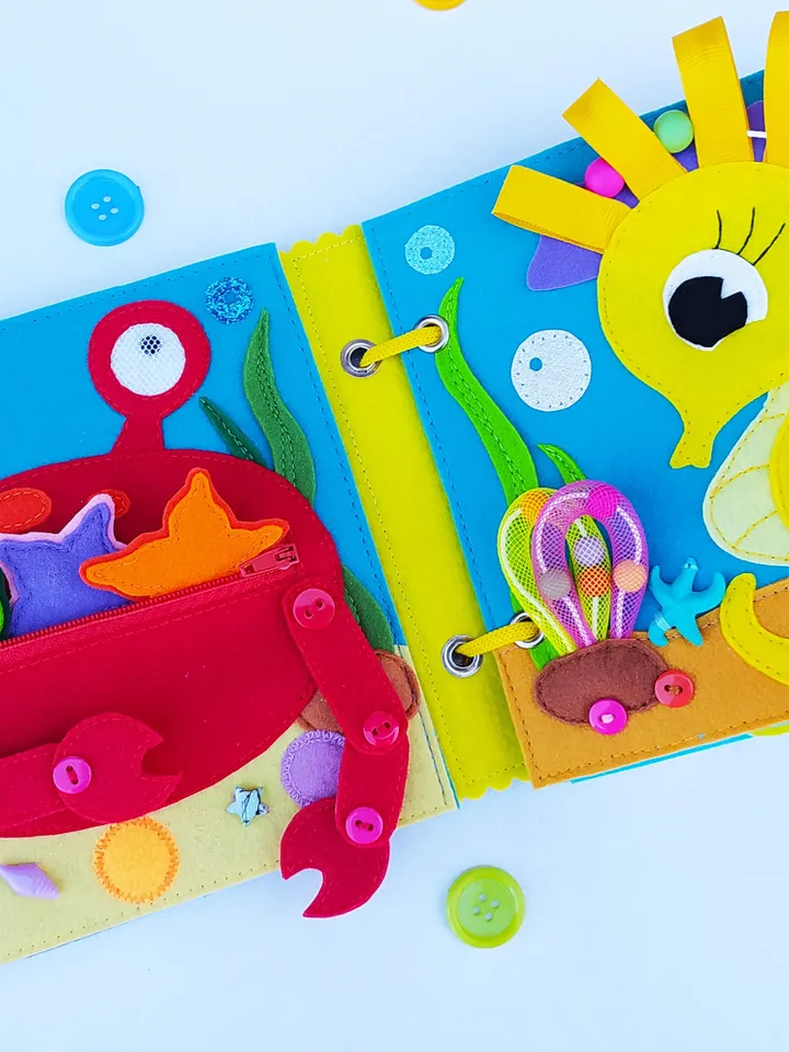 Sea Animals Quiet book Pattern PDF, Felt book pattern, Soft sensory book template, Quiet book sewing ideas for kids 2, 3, 4 year old
