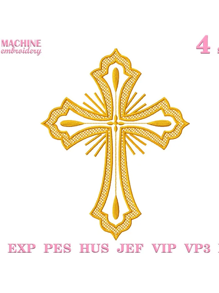 Religious cross embroidery design Machine embroidery pattern 4 sizes, Embroidery files christian cross, Catholic embroidery Holy cross #R44