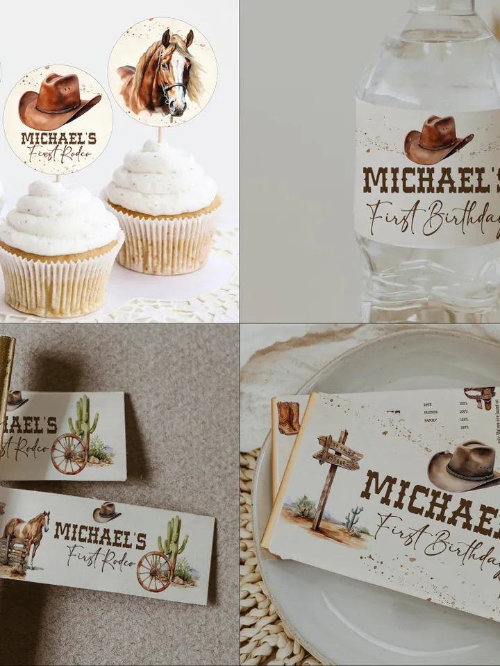 DIY First Rodeo Birthday Bundle; Editable Our little Cowboy Birthday Party Template; Wild West Birthday Party; Rodeo Birthday Party; fr12