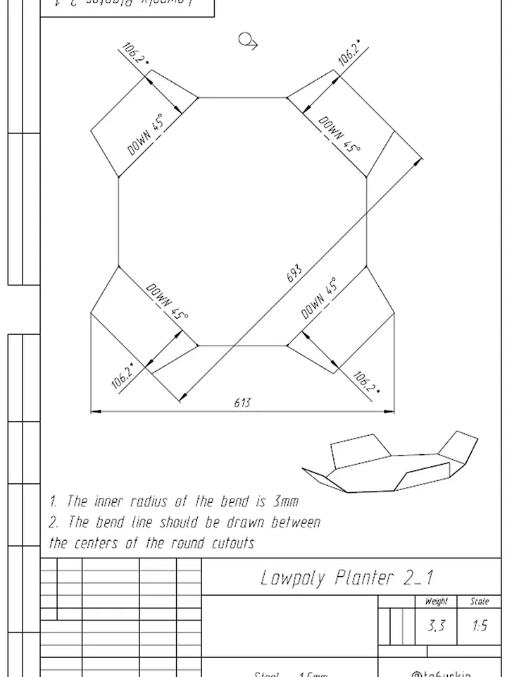 Welding Project Plans Drawings Planter 2 (DXF, PDF)
