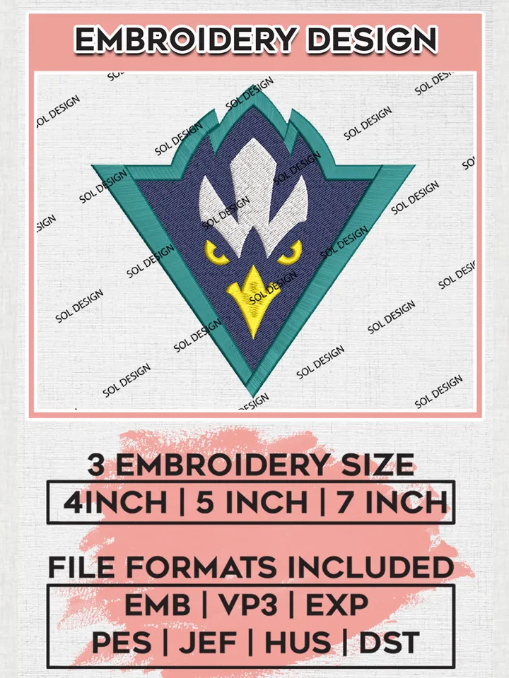 UNC Wilmington Seahawks Head Mascot Logo Machine Embroidery Design, NCAA UNC Wilmington Embroidery Design Design files, NCAA Embroidery Designs, NCAA Machine Embroidery Designs, Digital Download