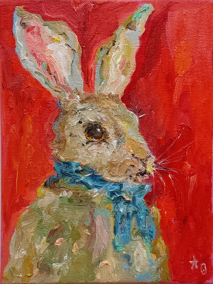18x24cm (7.2x9.6 inch) Oil painting on canvas. "Bunny Hare"