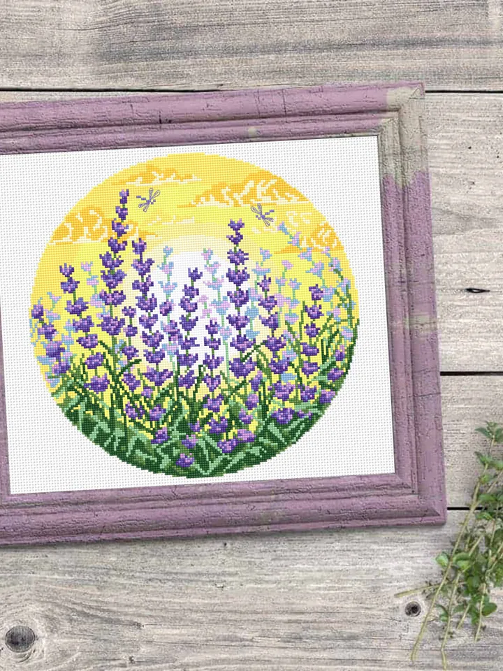 Lavender flower cross stitch pattern download PDF Summer nature cross stitch, Lavender cross stitch chart, Nature hoop art cross stitch #L55