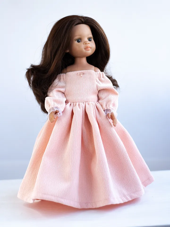 Dianna Effner Little Darling dress, Pink dress and hat for 13 inch doll in the style of "Juliet", waist 13 - 14,5 cm
