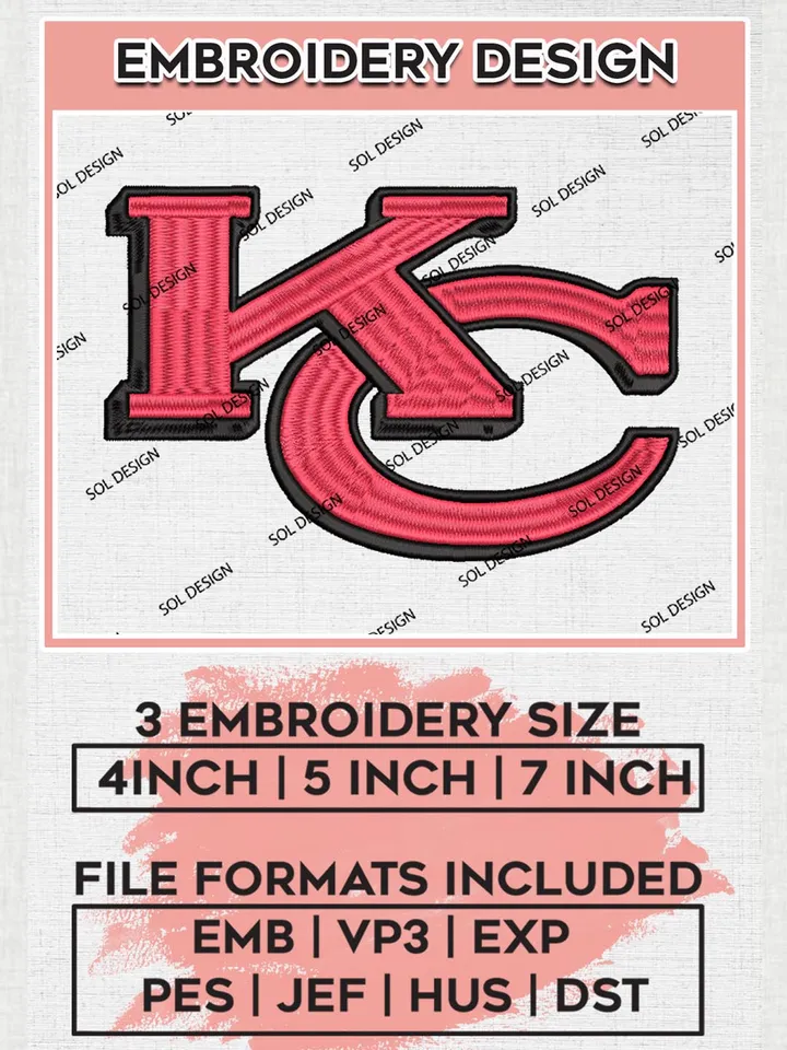 Kansas City Chiefs Logo Embroidery Designs, NFL Chiefs , NFL Logo Embroidery Files, NFL Kansas City Chiefs Machine Embroidery Design, Digital Downlo