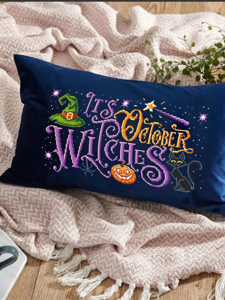 Halloween quotes cross stitch pattern download PDF Witch cross stitch chart, Cute Halloween pattern digital PDF, DIY Halloween decor #H33