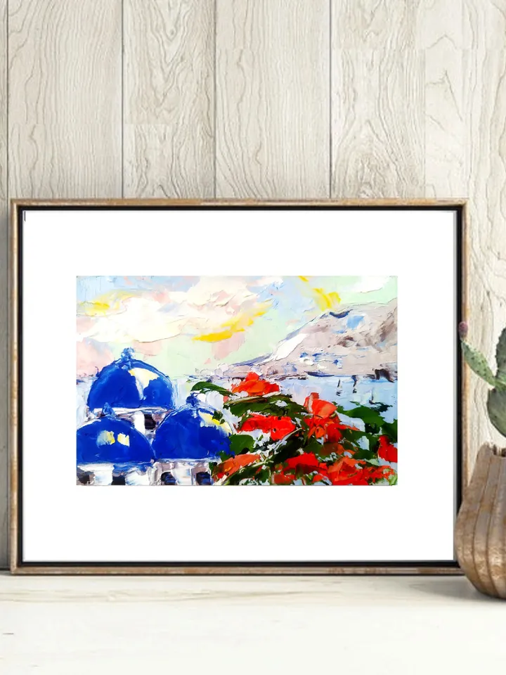 Greece Painting Santorini Oil Painting Original Art Impasto Landscape Greece Wall Art by ArtProkopaloSv