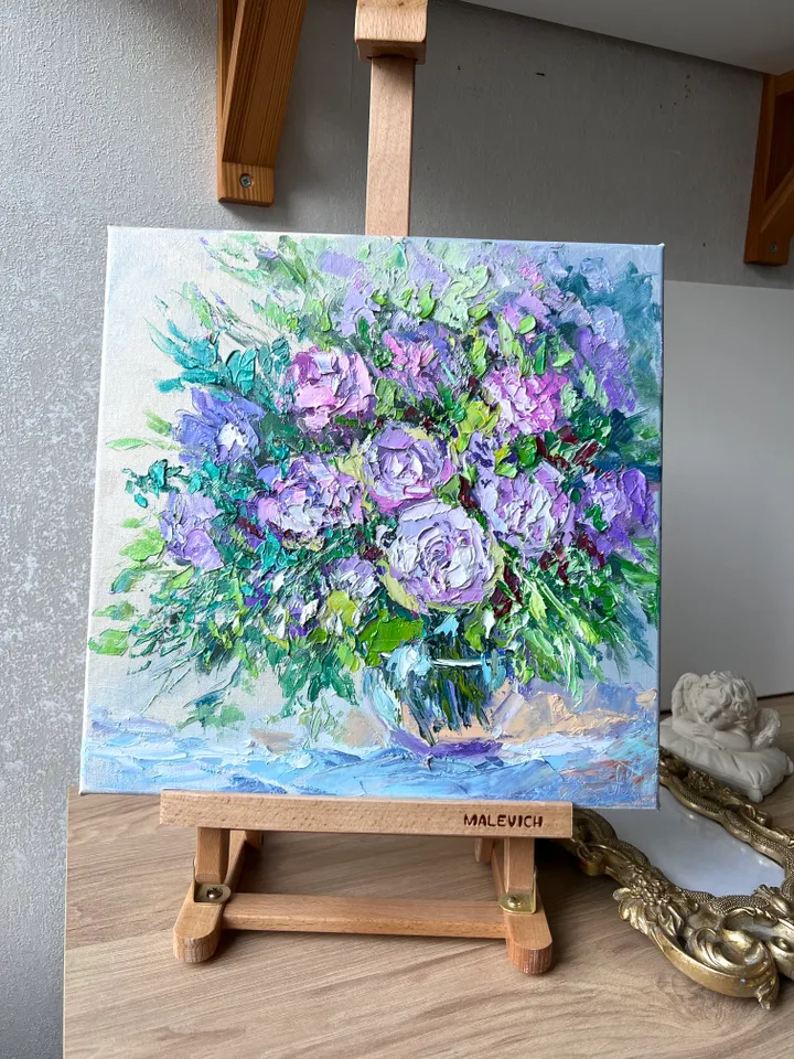 Original oil painting on canvas flowers in vase impasto art $100.00 ...