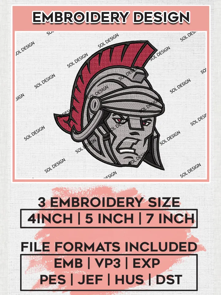 NCAA Troy Trojans Mascot Logo Embroidery Designs, NCAA Logo Machine Embroidery Files, NCAA Troy Trojans Logo, NCAA Embroidery Designs, Machine Embroidery Designs, Digital Download