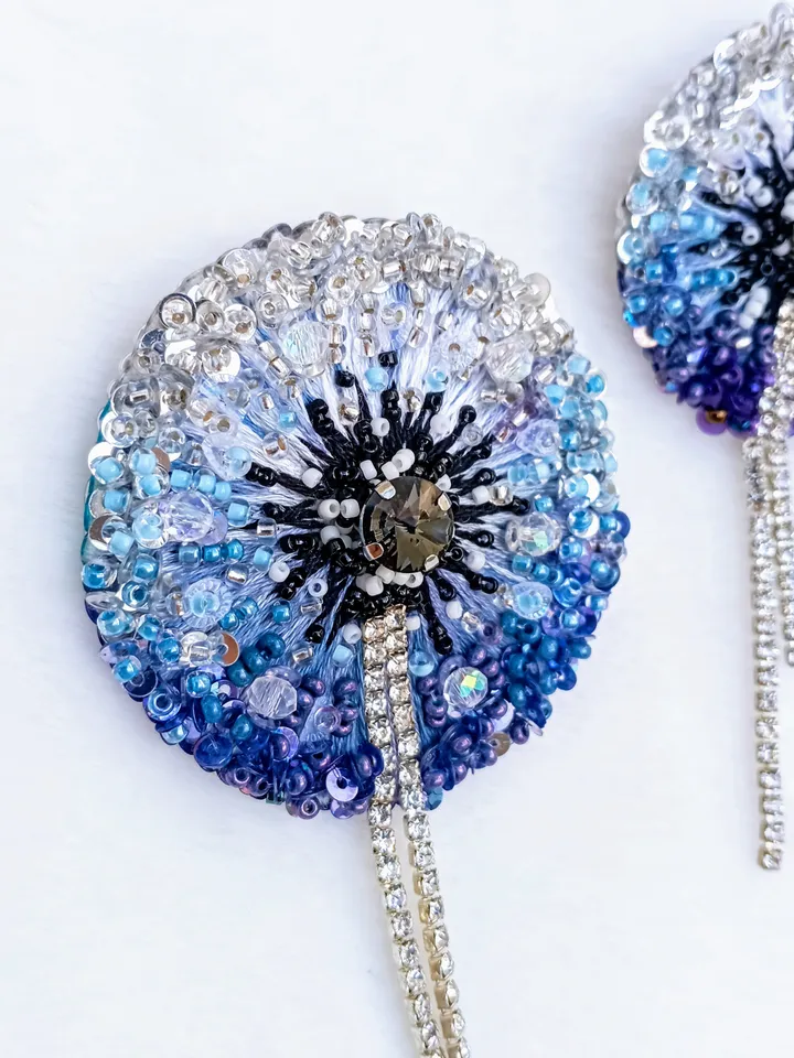 Beaded rhinestone dandelion set of brooches for women, flower brooch, dandelion pin, gift for her, coworker gift