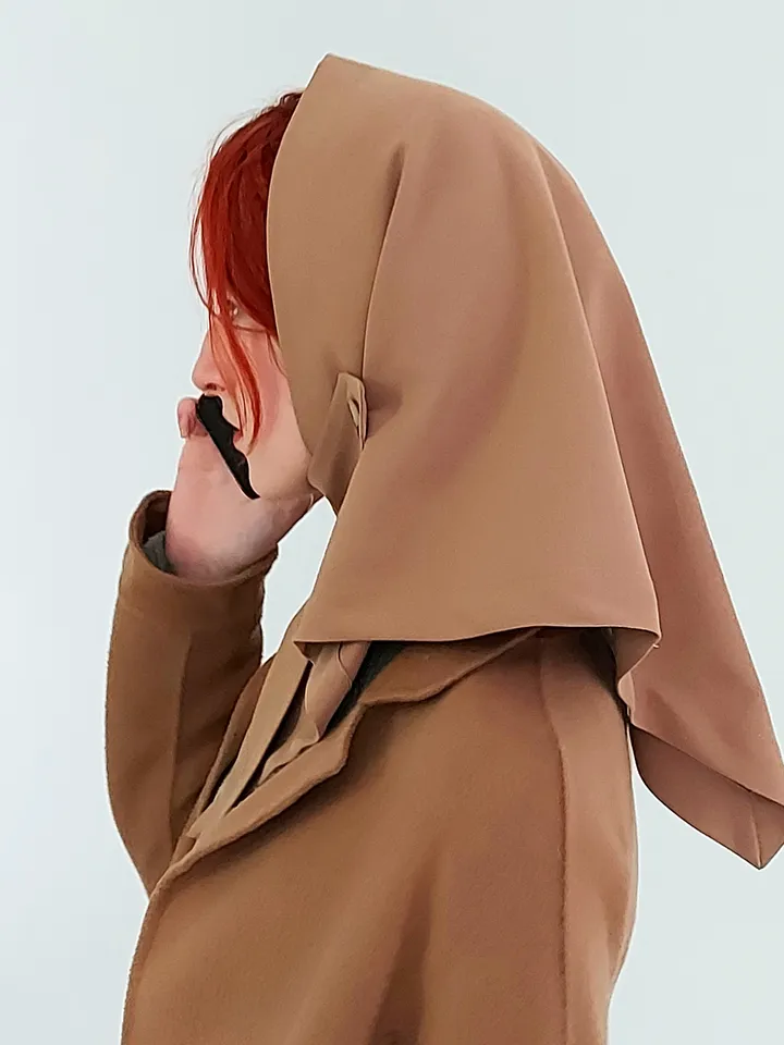 Headscarf women's waterproof head scarf made of cotton raincoat with a button in camel color spring 2024 headwear, fashion accessory