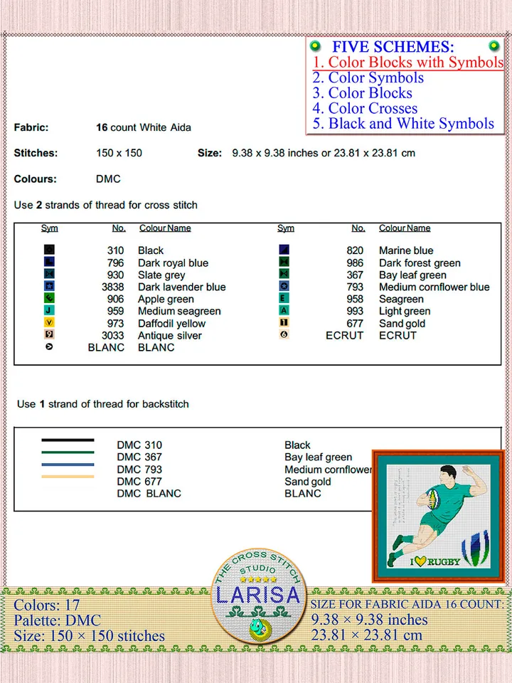 Rugby Cross Stitch Pattern | Rugby Union | Rugby Player