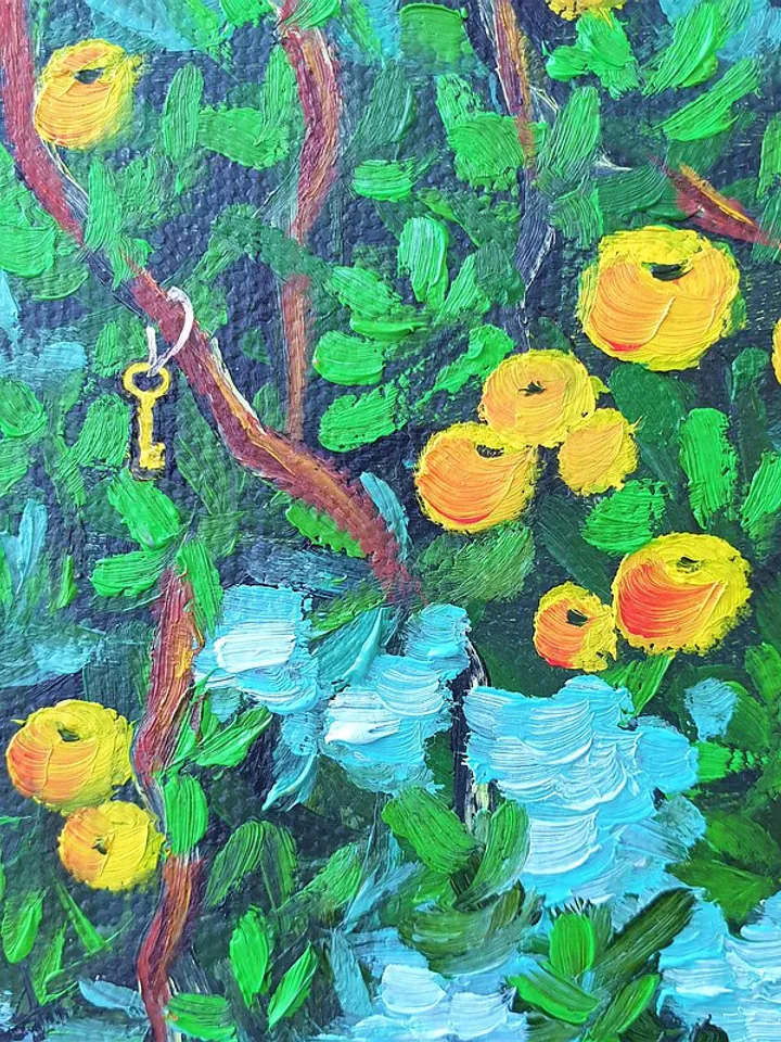 Girls Painting Apple Tree Original Art Sisters Artwork Woman Wall Art Oil Canvas