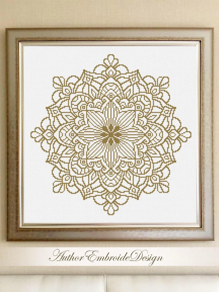 Flower mandala cross stitch pattern PDF download Mandala ornament cross stitch chart Monochrome mandala pattern digital PDF Home decor #M280