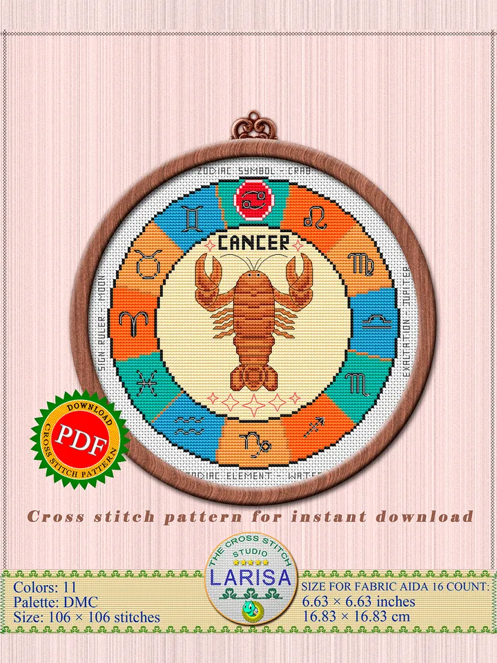 Cancer Cross Stitch Pattern | Cancer Zodiac Sign