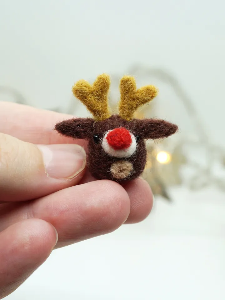 Tiny needle felted Rudolph the reindeer, red nosed deer, Christmas gift, made to order