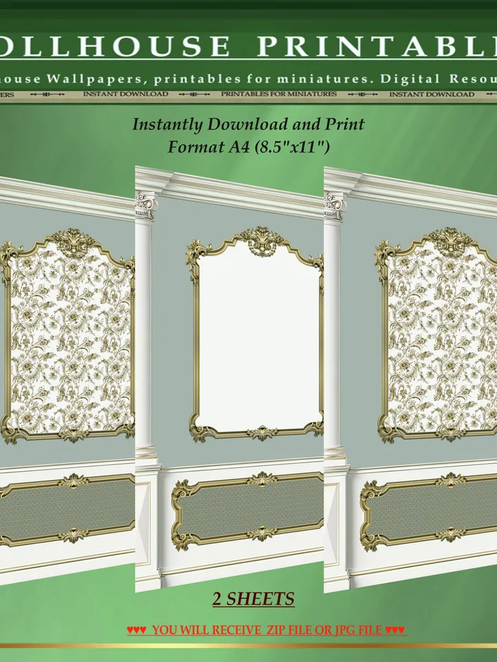 Wallpapers- Set 17-v2 | Printables for Dollhouses and Unique Miniature Projects | Digital Downloads | in Scale 1/12th