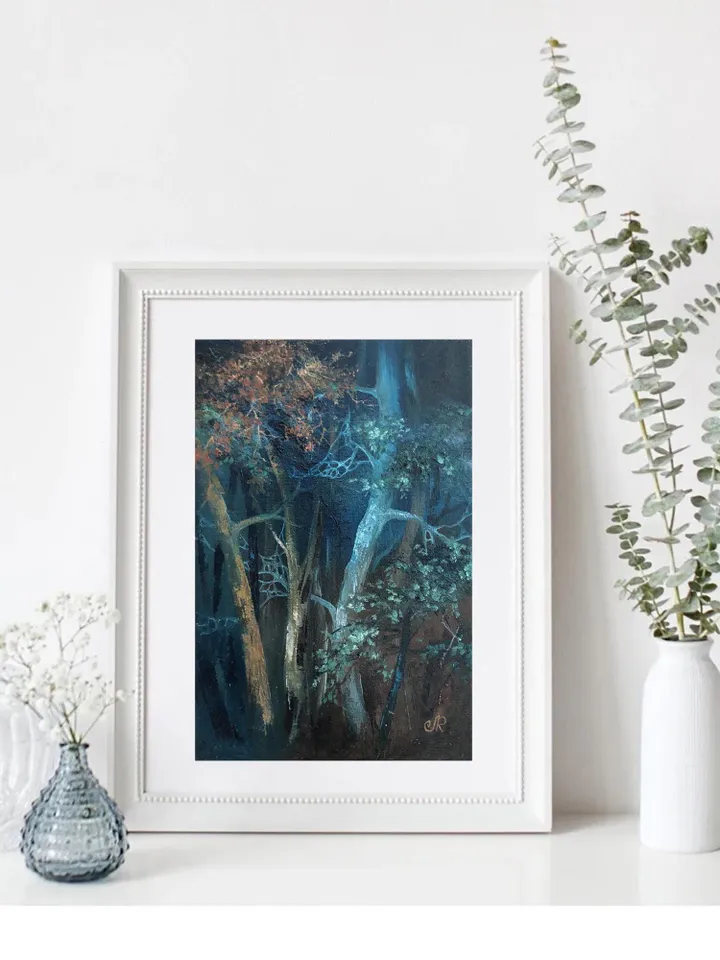 Forest Oil Painting Trees Original Wall Art Foggy Forest Painting