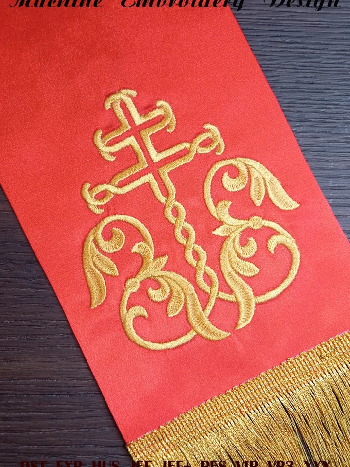 Ornate Christian cross embroidery design