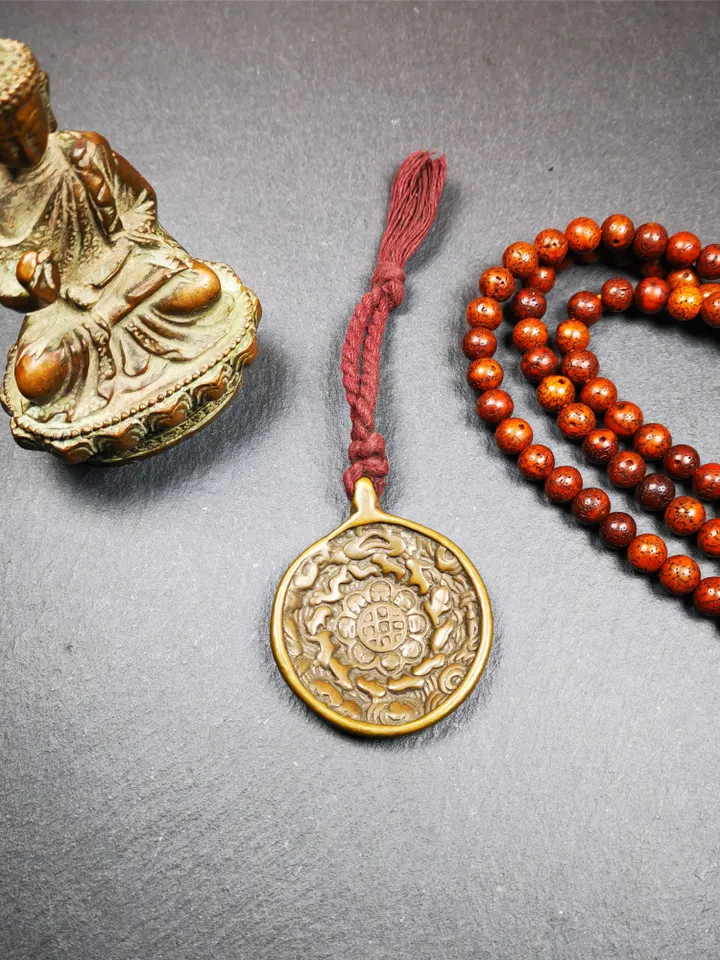 Gandhanra Antique SIPAHO(srid pa ho) Amulet, Tibetan Buddhist Astrology Badge,12 zodiac Melong Mirror, Jiugong Bagua Badge,30 Years Old