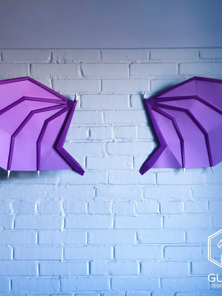 Dragon Wings Papercraft, Digital Template, PDF Download, Gurko, 3D Low Poly, Pepakura, DIY Origami Sculpture, Paper Decor, DIY Gift