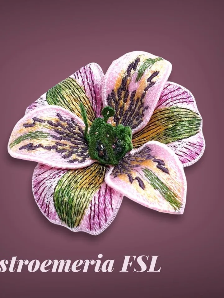 Alstroemeria FSL machine embroidery design FSL brooch embroidery pattern Floral motif Flower FSL Free standing lace Brooch