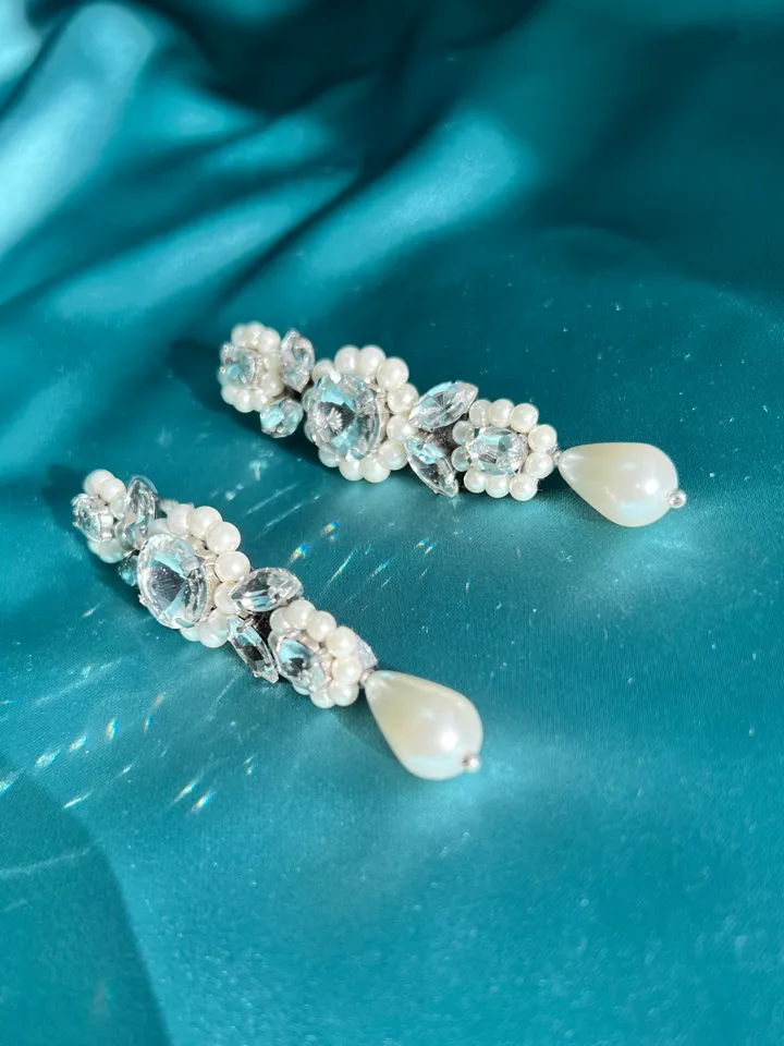 Bridal Pearl Crystal Cameo Earrings
