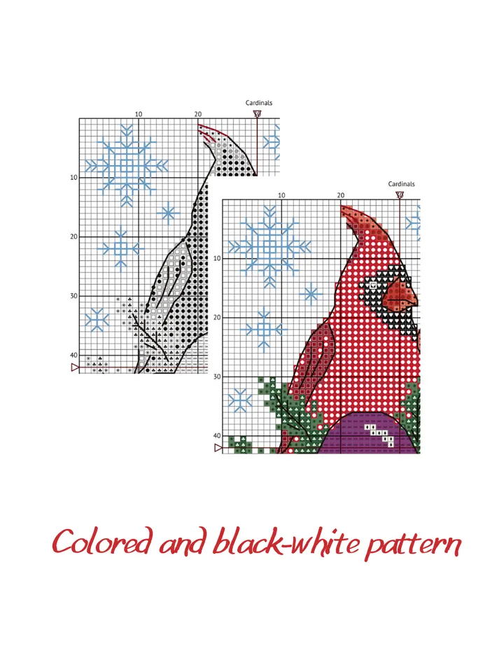 Cross stitch pattern Cardinals, Christmas cross stitch chart PDF