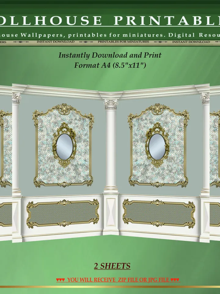 Wallpapers- Set 17-v6 | Printables for Dollhouses and Unique Miniature Projects | Digital Downloads | in Scale 1/12th
