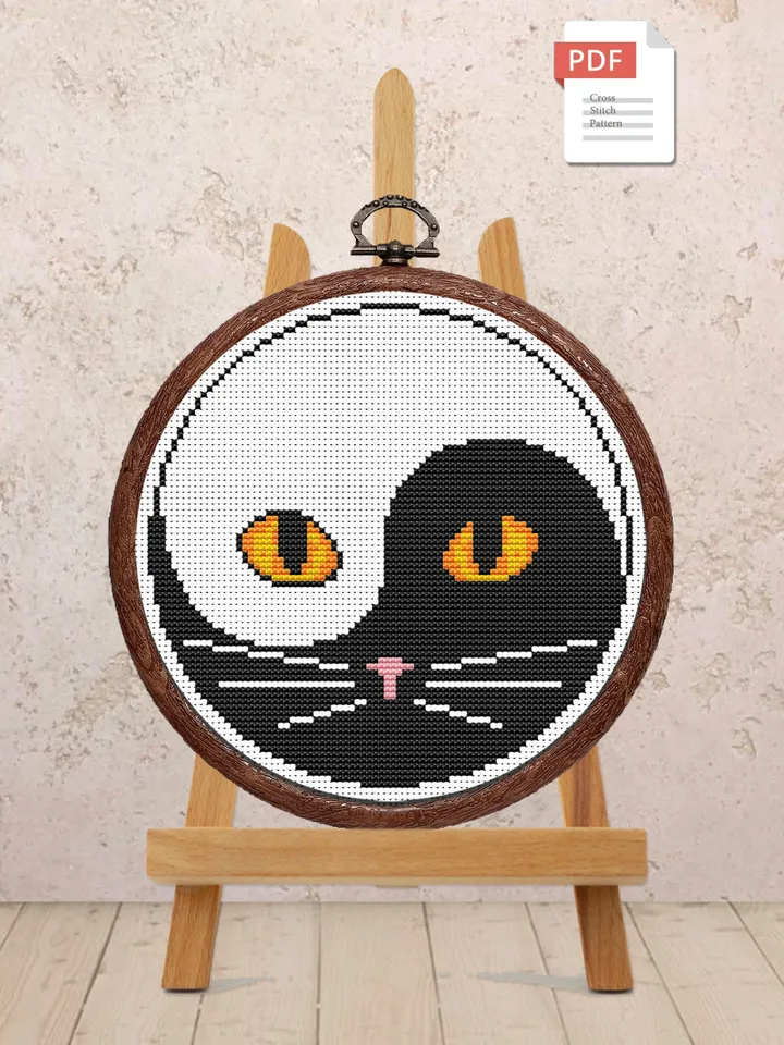 Yin and Yang Cat Cross Stitch Pattern, Cat Cross Stitch Pattern, Embroidery Yin and Yang, Animal Cross Stitch Pattern,Modern Pattern #cat003