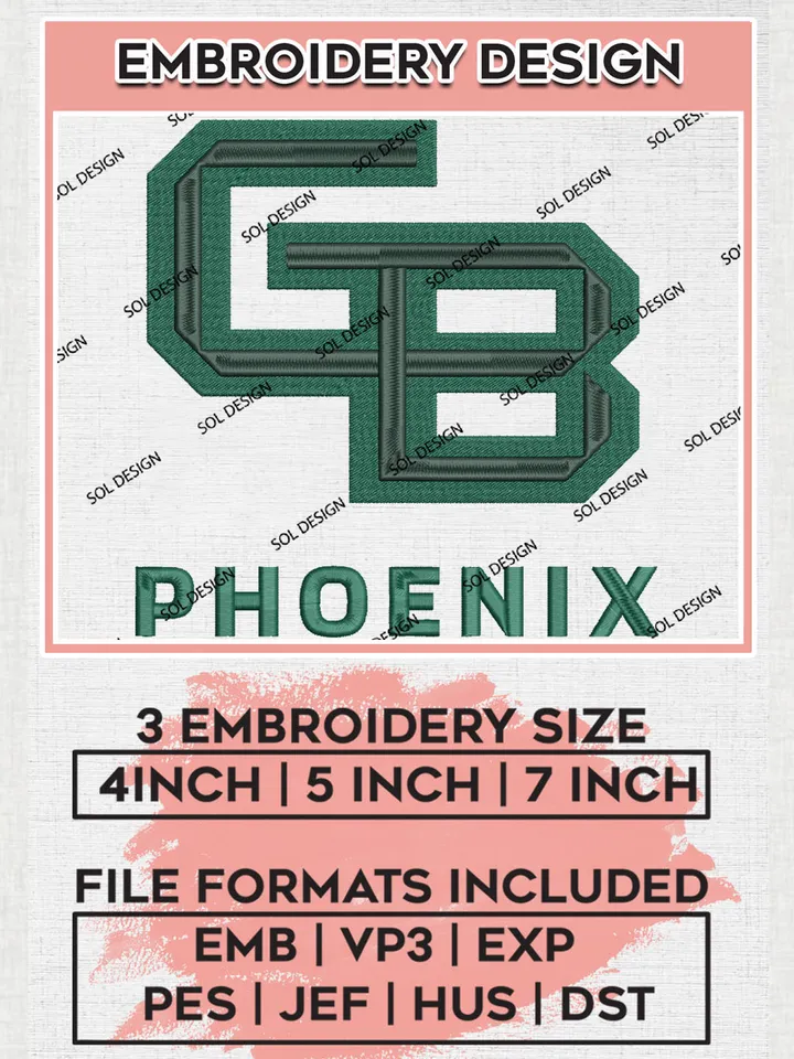 NCAA GB Phoenix Football Team Word Logo Embroidery Design Files, NCAA Green Bay Phoenix Machine Embroidery, NCAA Teams, Game Day, 3 sizes, NCAA Machine embroidery designs, Digital Download