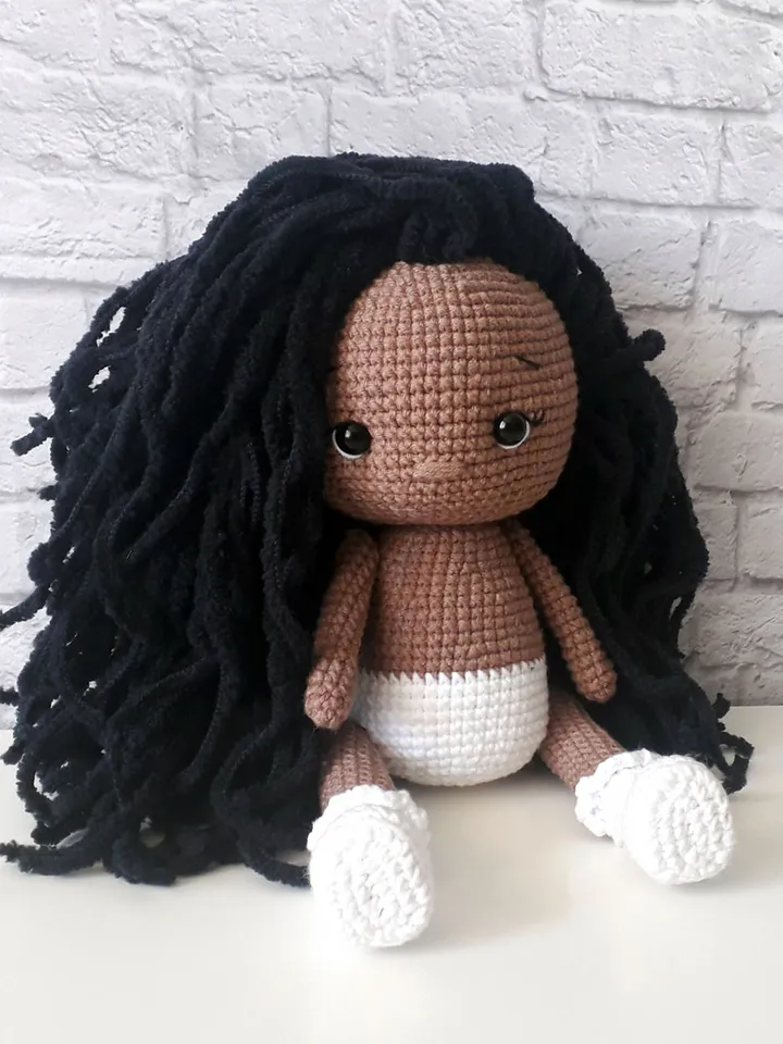 Crochet little doll, dark skin doll, crochet baby doll, crochet doll Anna, rag doll for baby, good gift