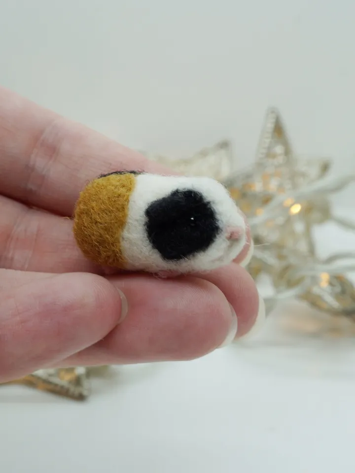 tiny needle felted guinea pig, tricolor guinea pig, miniature pet, made to order