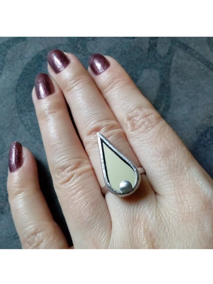 Mirror teardrop ring, Halloween ring, witchy aesthetic, protection ring, tin soldered glass ring, stained glass ring