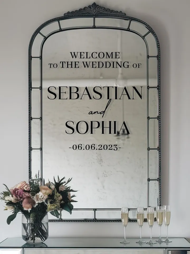 Welcome Customizable Sign Wedding Names Mirror Acrylic Decal Bride Groom Reception Ceremony mir7