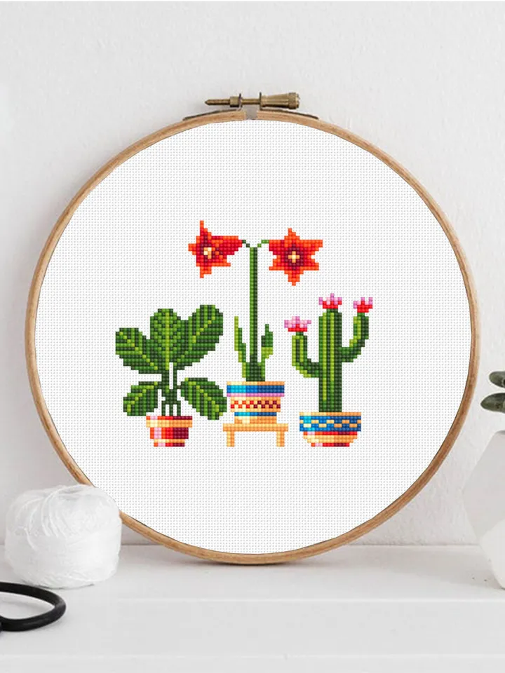 Potted house plants cross stitch pattern PDF download Floral cross stitch chart, Easy small cross stitch sampler, Plant lover gift #P17