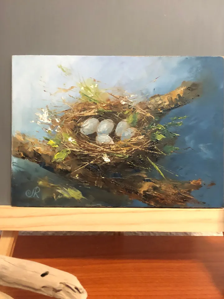 Nest Painting Original Bird Eggs Spring Painting Bird's Nest Easter Painting