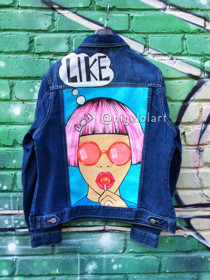 Painted denim jacket Like Girl Custom gifts Jean jacket blue denim jacket pop jacket