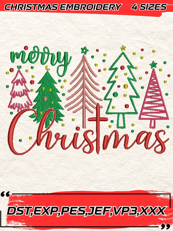 Merry Christmas Embroidery Design,Christmas Embroidery Design,4 Sizes, Digital Download #2