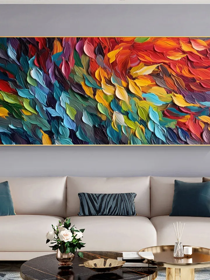 Original Colorful Feathers Oil Painting On Canvas, Large Wall Art, Abstract Colorful Painting, Custom Painting, Living room Home Wall Decor
